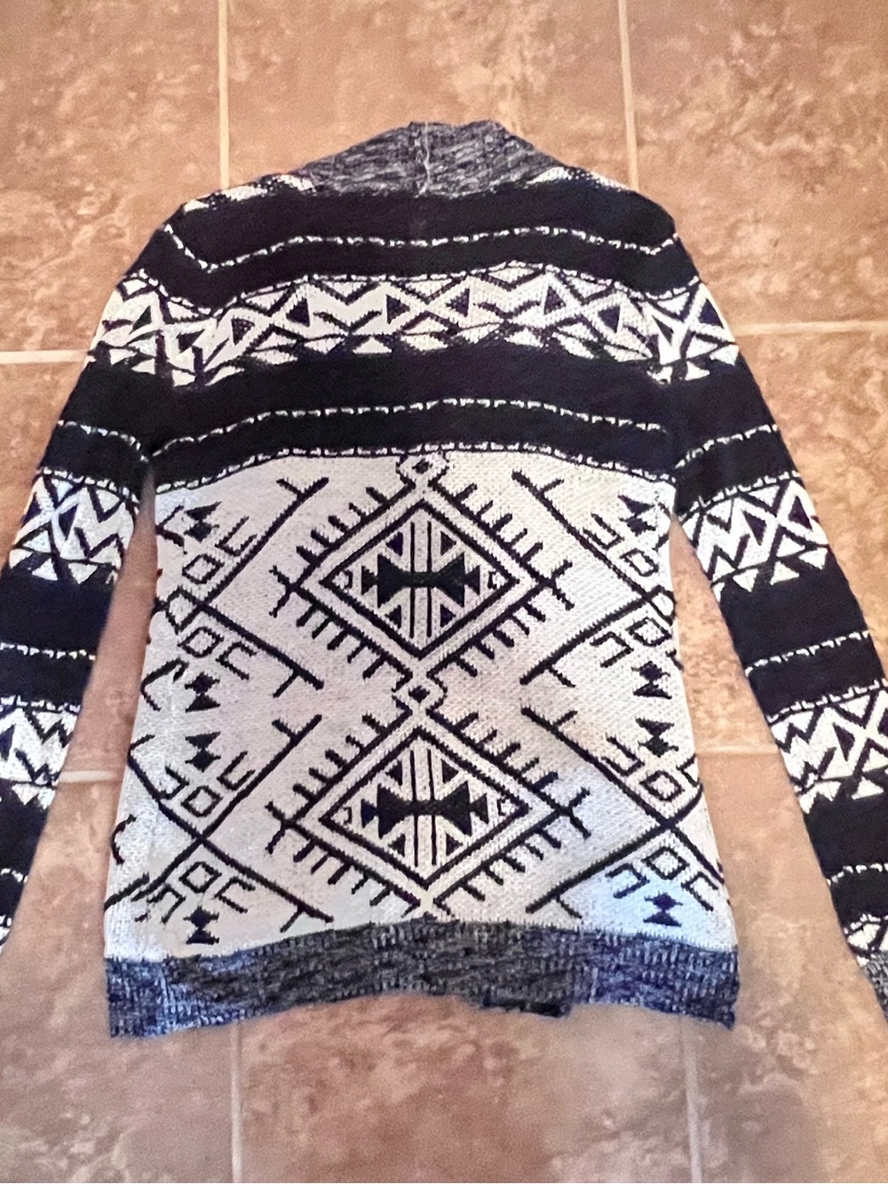 C Open-Front Aztec Cardigan Sweater - Black & White - Picture 2 of 4